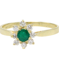 Emerald and diamond cluster ring-Vintage Rings-The Antique Ring Shop