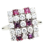 Vintage ruby and diamond ring in white gold
