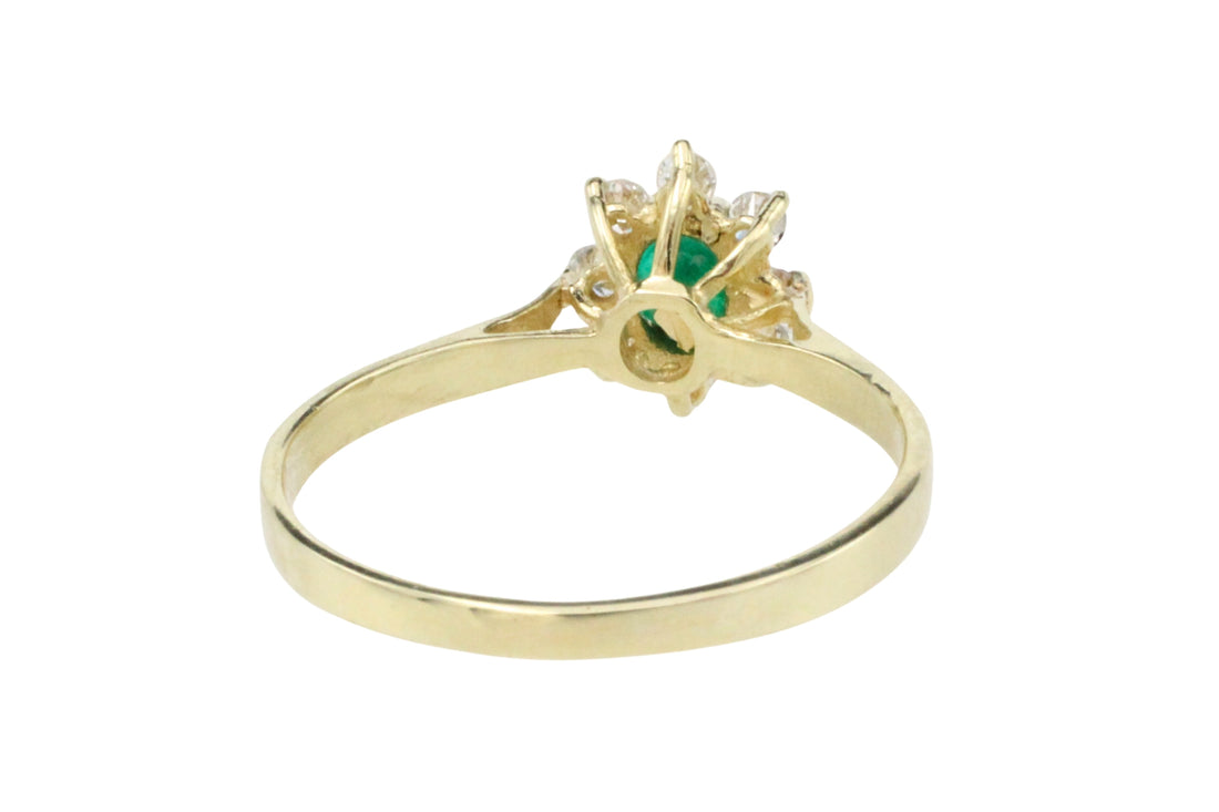 Emerald and diamond cluster ring-Vintage Rings-The Antique Ring Shop