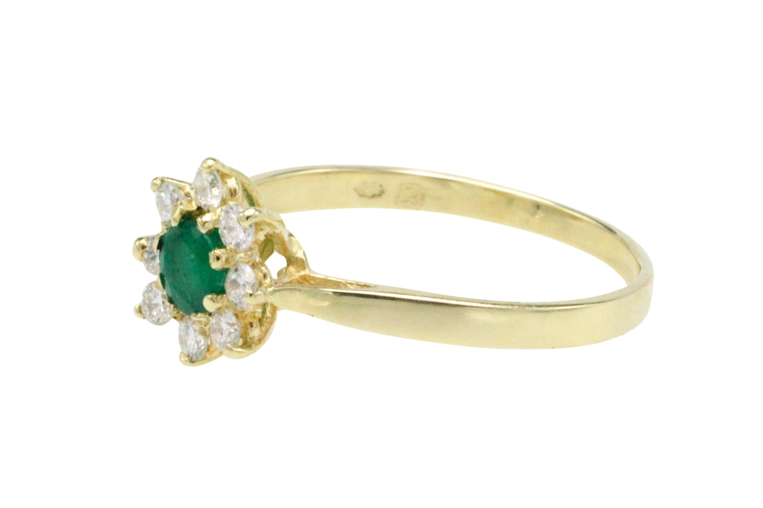 Emerald and diamond cluster ring-Vintage Rings-The Antique Ring Shop