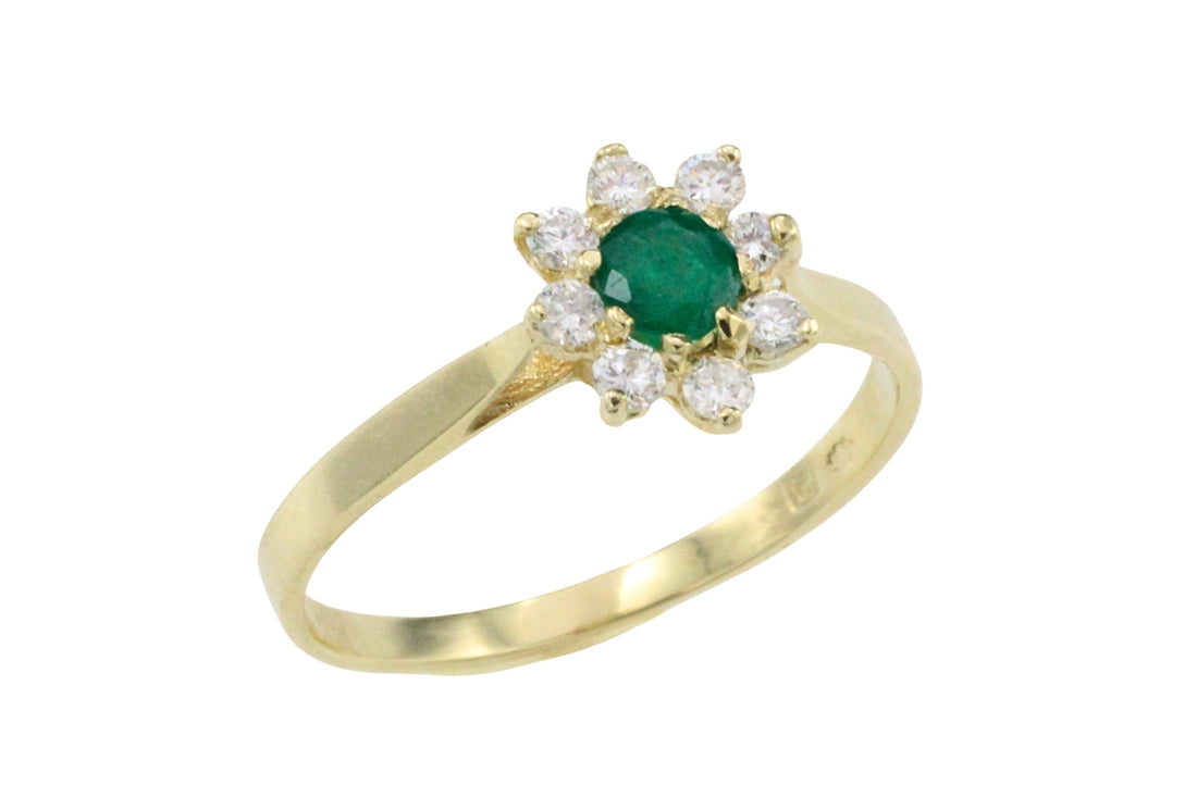 Emerald and diamond cluster ring-Vintage Rings-The Antique Ring Shop
