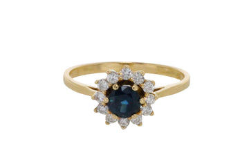 Sapphire and diamond cluster ring-engagement rings-The Antique Ring Shop