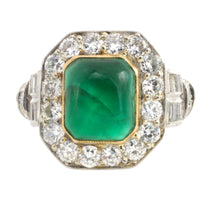 Vintage cabochon emerald and diamond ring in 18 carat gold