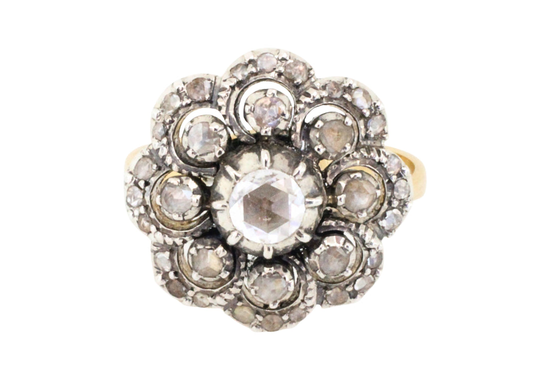Vintage rose diamond ring in silver and gold
