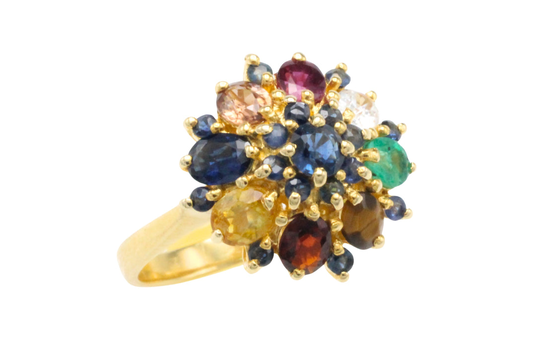 Multi gem ring in 14 carat gold