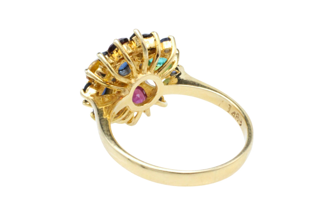 Multi gem ring in 14 carat gold