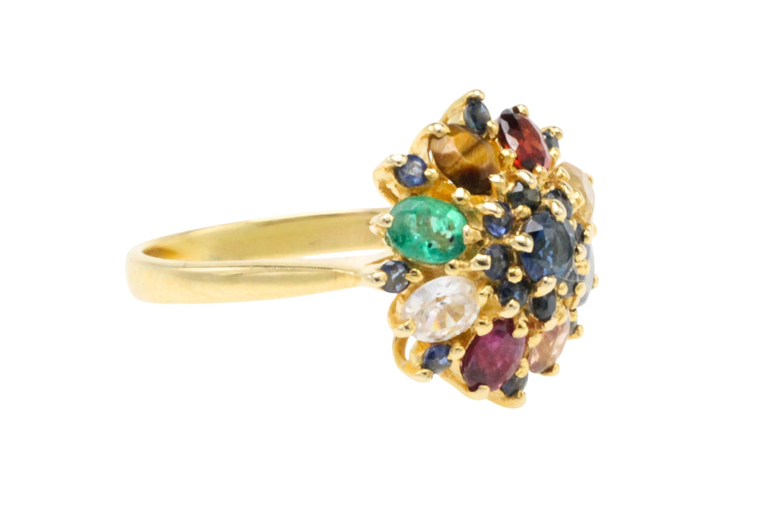 Multi gem ring in 14 carat gold