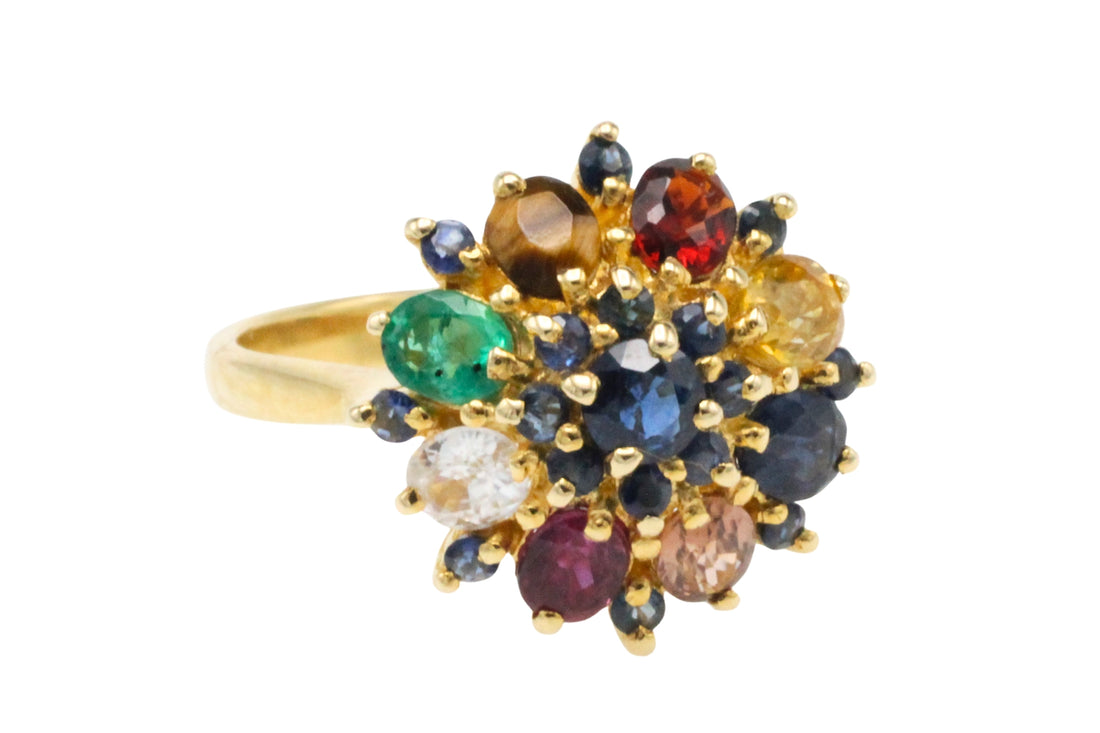 Multi gem ring in 14 carat gold