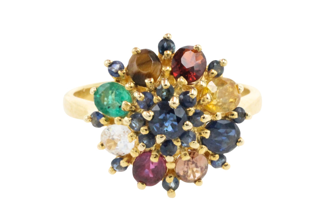 Multi gem ring in 14 carat gold