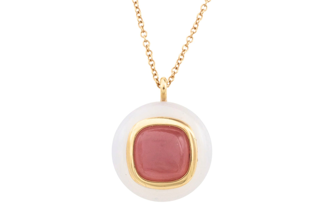 Rhodochrosite and agate pendant in 18 carat gold