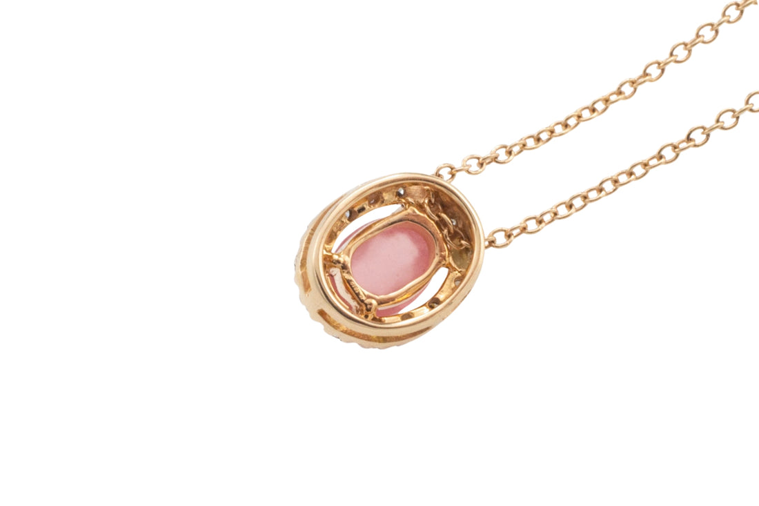 Rhodochrosite and diamond pendant in 18 carat gold