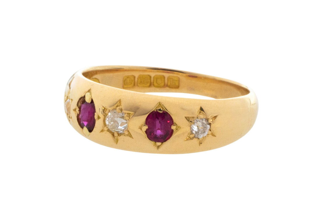 Ruby and old cut diamond gypsy ring from 1905-Antique rings-The Antique Ring Shop