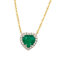 Emerald and diamond heart pendant in 18 carat gold
