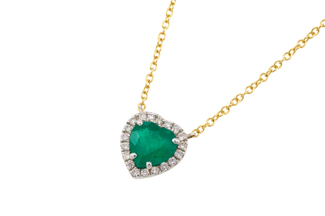 Emerald and diamond heart pendant in 18 carat gold