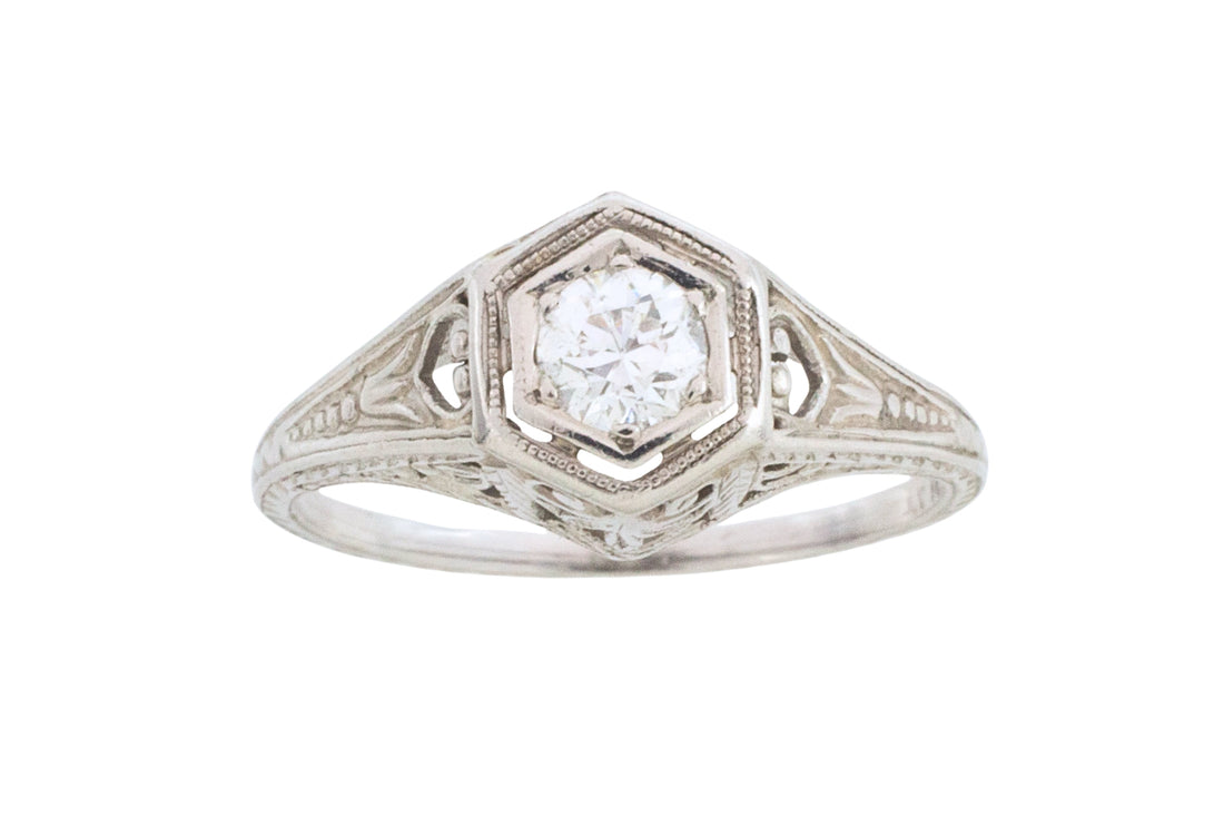 Vintage Art Deco diamond ring in platinum-engagement rings-The Antique Ring Shop
