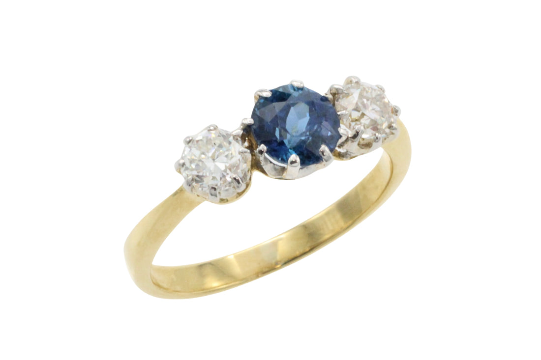 Vintage 18 carat gold sapphire and diamond ring-engagement rings-The Antique Ring Shop