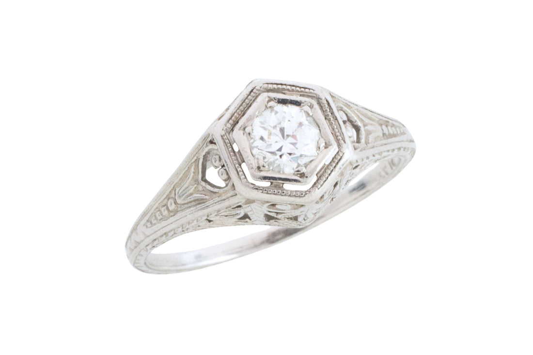 Vintage Art Deco diamond ring in platinum-engagement rings-The Antique Ring Shop