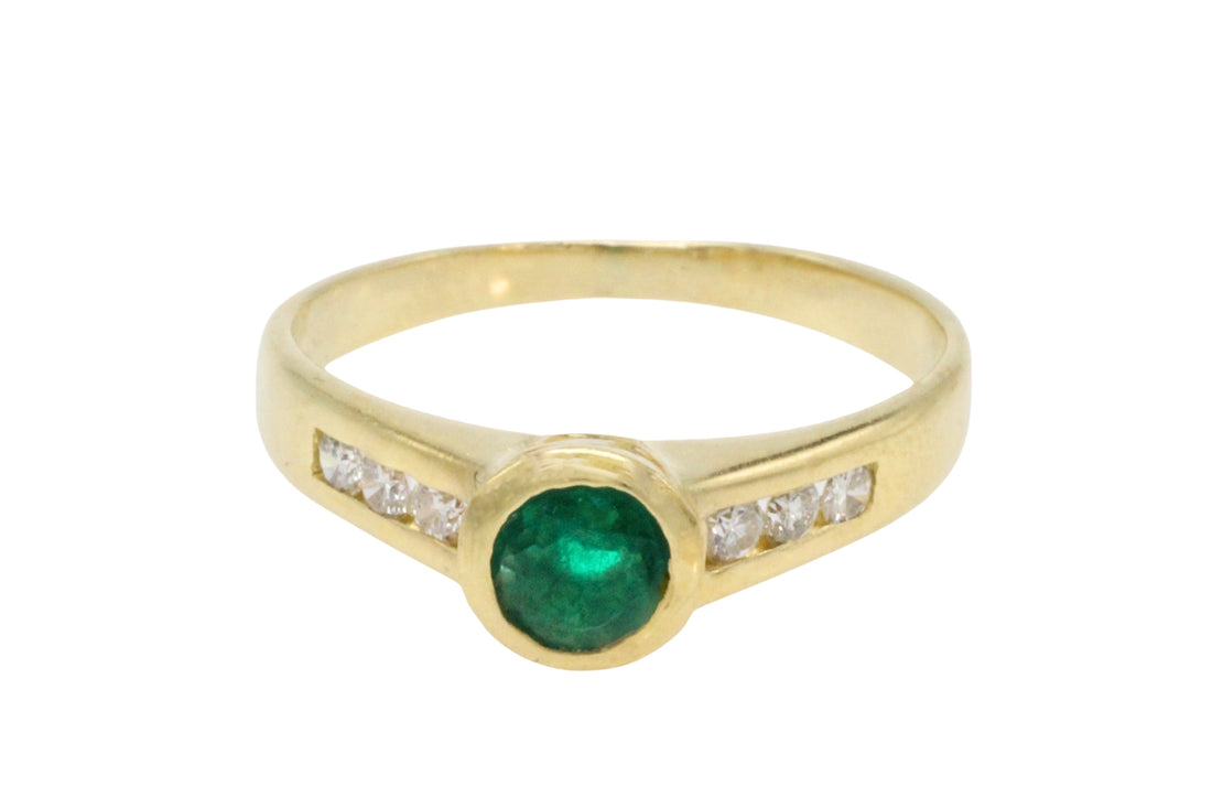 Emerald and diamond ring in 18 carat gold-Vintage Rings-The Antique Ring Shop