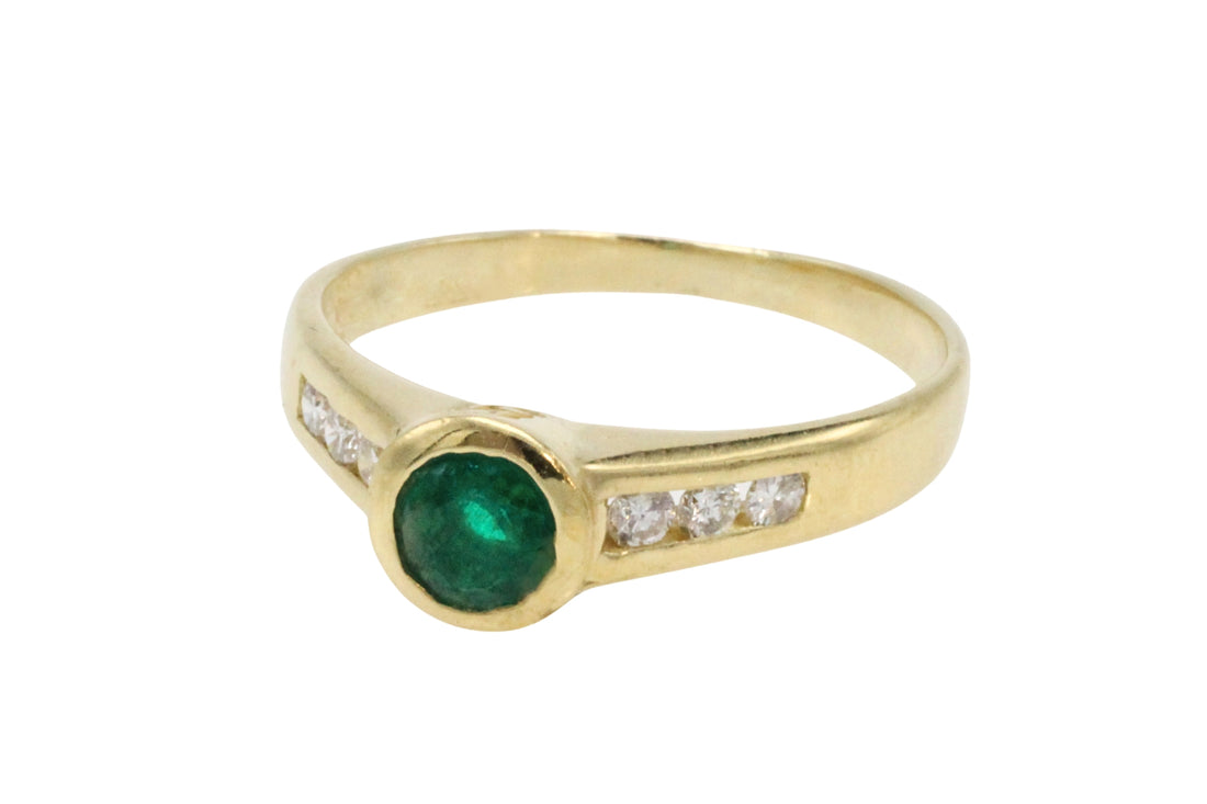 Emerald and diamond ring in 18 carat gold-Vintage Rings-The Antique Ring Shop