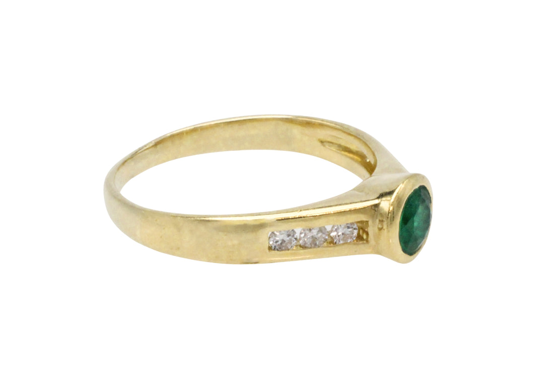 Emerald and diamond ring in 18 carat gold-Vintage Rings-The Antique Ring Shop