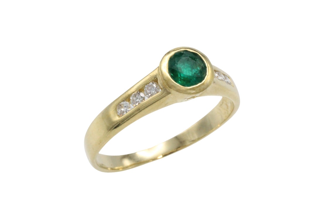 Emerald and diamond ring in 18 carat gold-Vintage Rings-The Antique Ring Shop