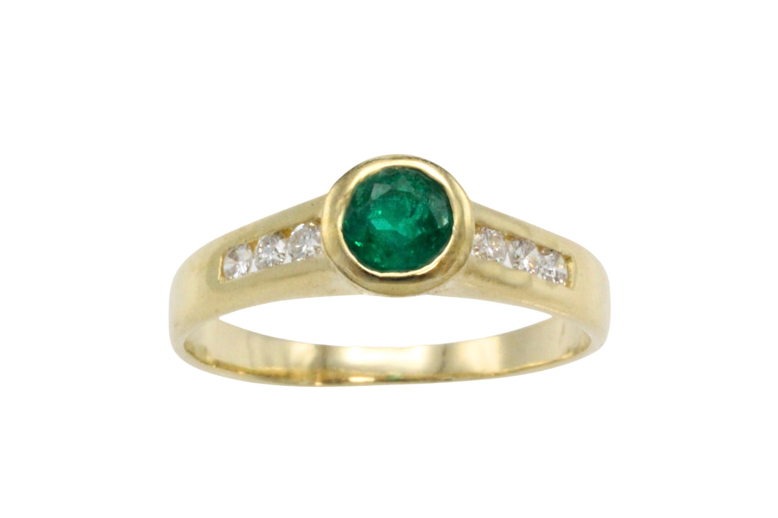 Emerald and diamond ring in 18 carat gold-Vintage Rings-The Antique Ring Shop