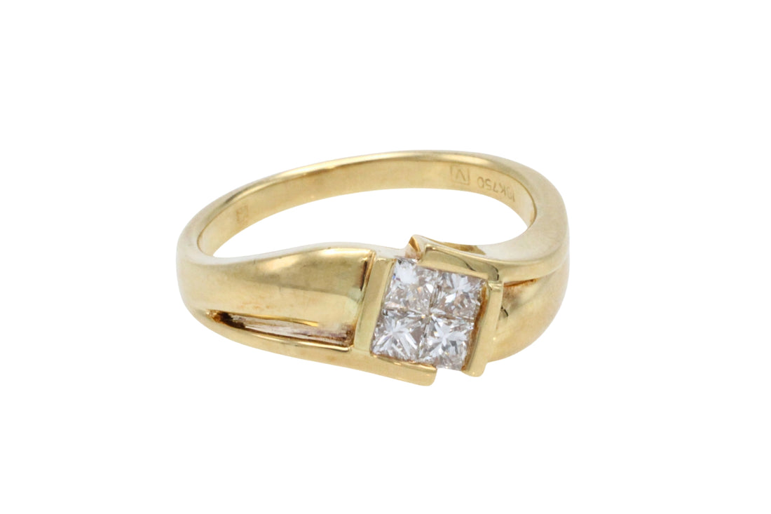 18 carat gold ring with princess cut diamonds-Vintage Rings-The Antique Ring Shop