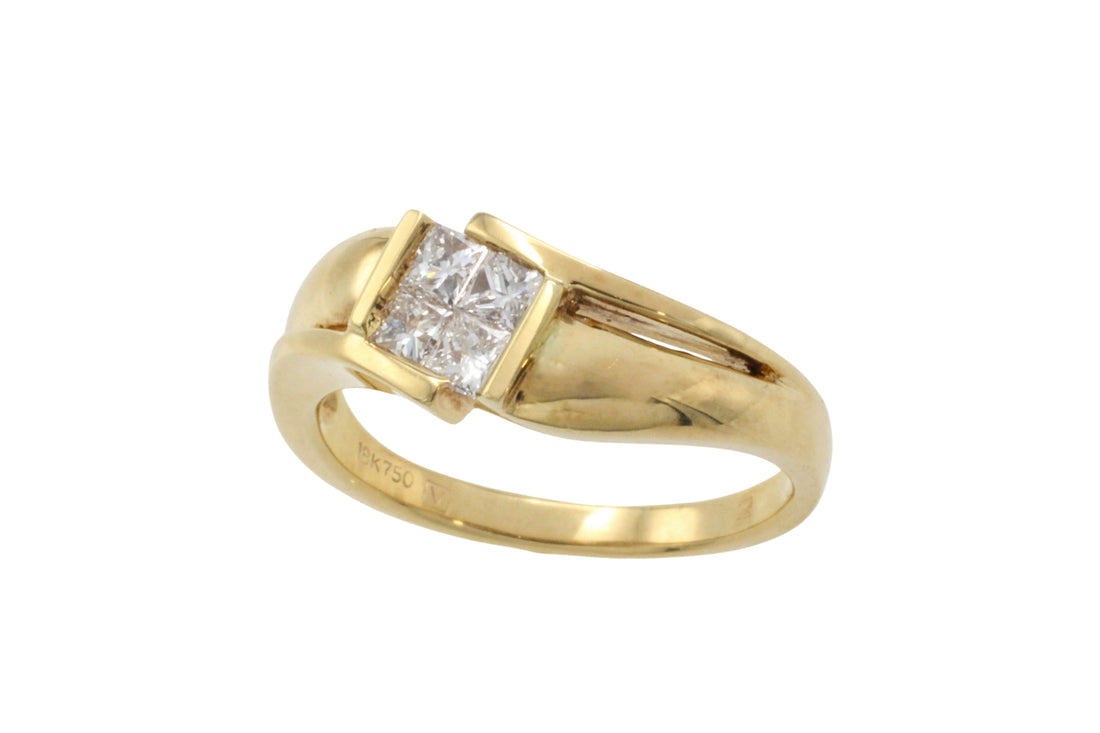 18 carat gold ring with princess cut diamonds-Vintage Rings-The Antique Ring Shop