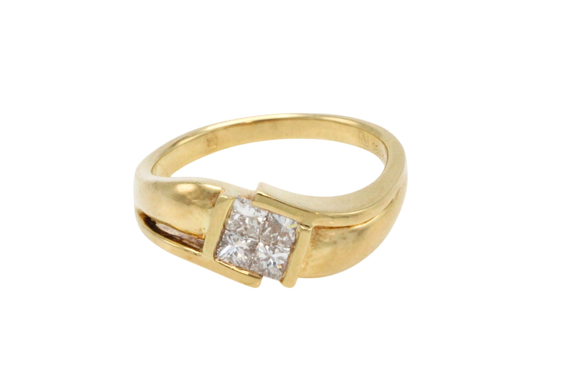 18 carat gold ring with princess cut diamonds-Vintage Rings-The Antique Ring Shop