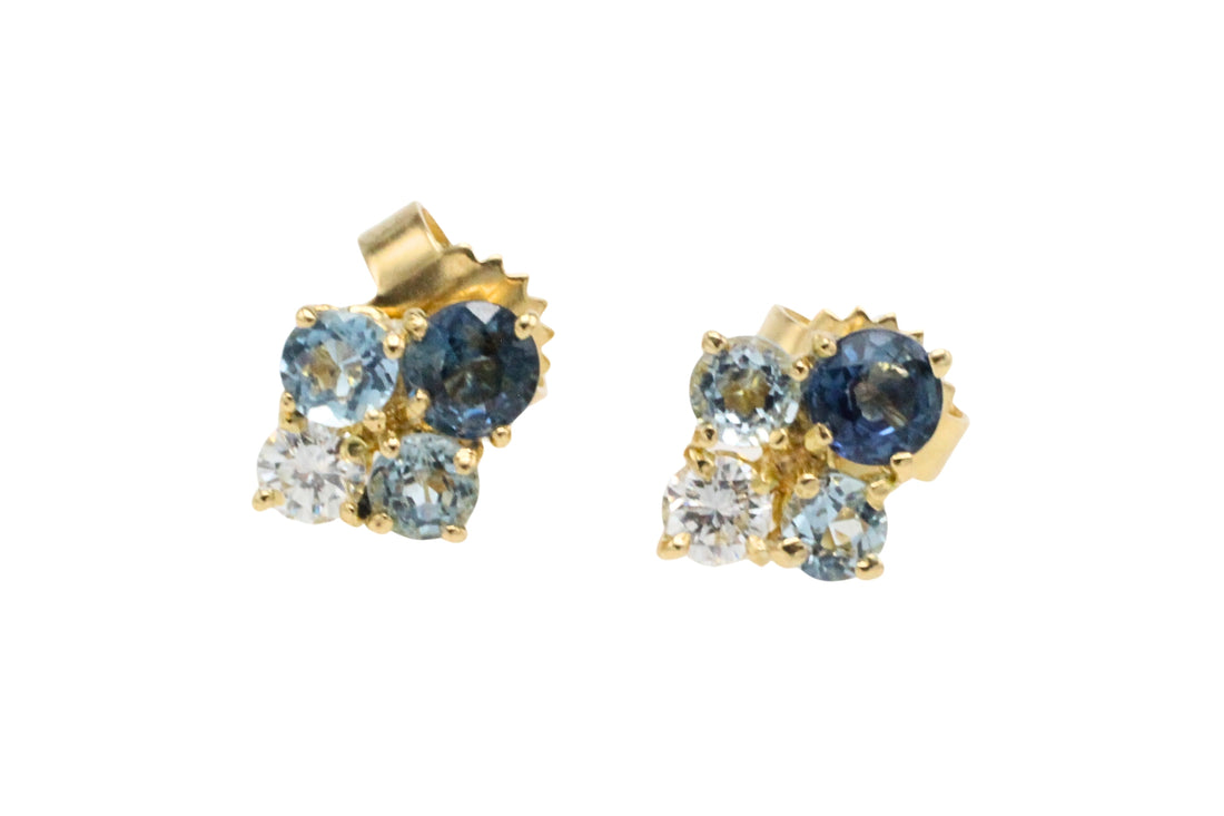 Aquamarine diamond and sapphire studs