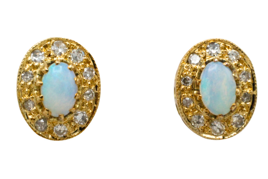 Vintage opal and diaomond studs-Earrings-The Antique Ring Shop