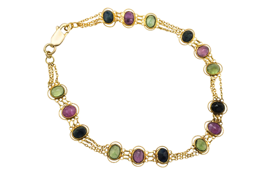Sapphire ruby and tourmaline braclet