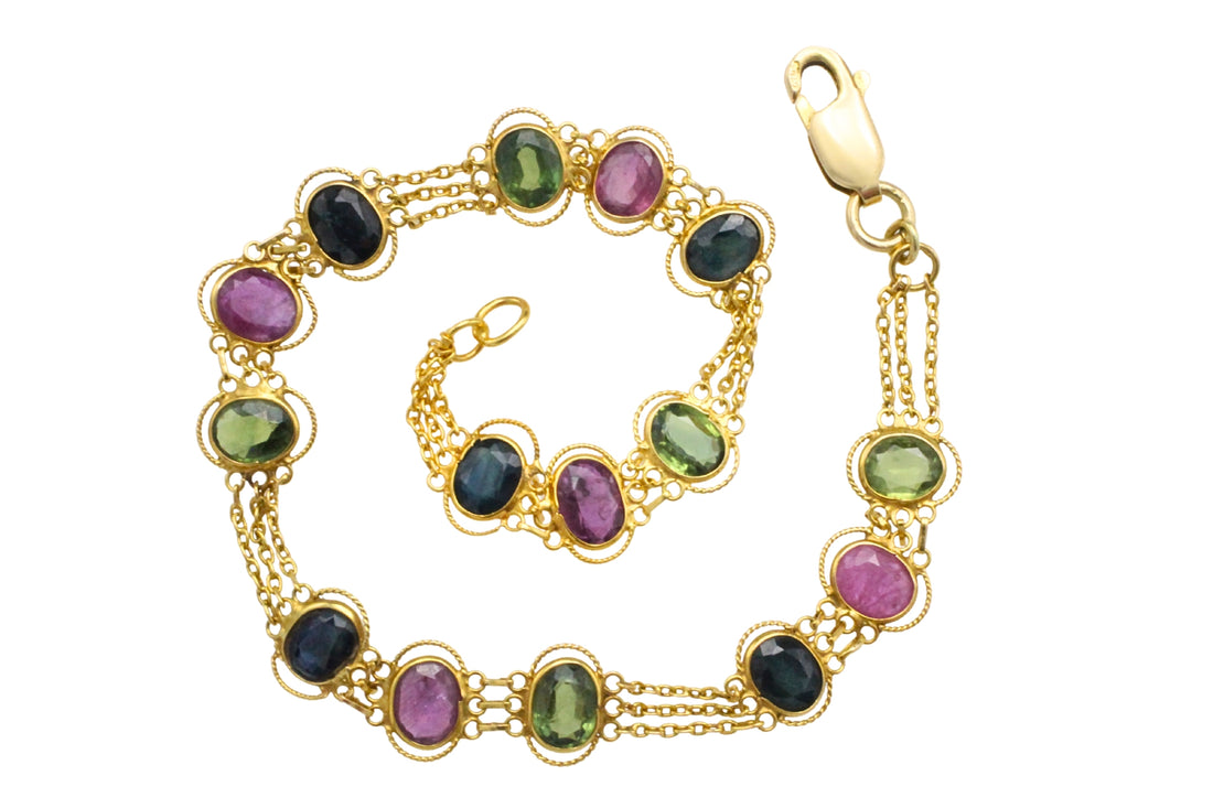 Sapphire ruby and tourmaline braclet
