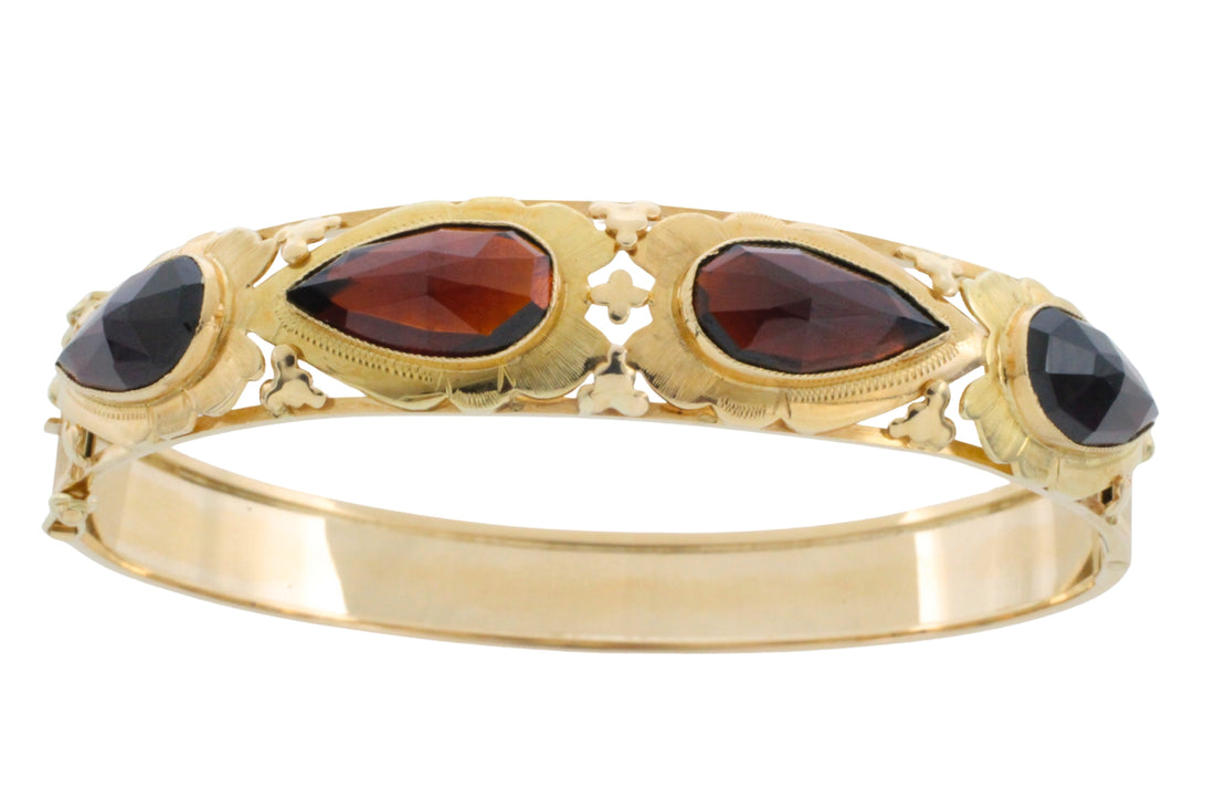 Vintage garnet bracelet in 14 carat gold-Bracelets-The Antique Ring Shop