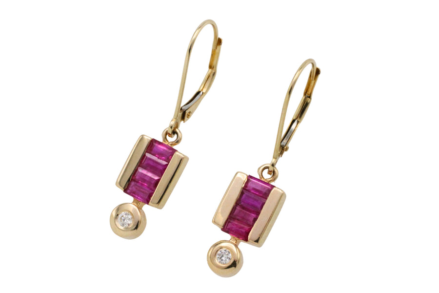Ruby and diamond earrings in 14 carat gold-The Antique Ring Shop