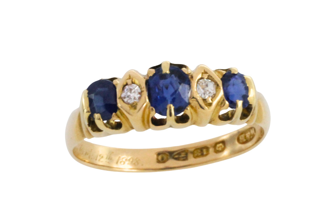 Victorian sapphire and diamond ring from 1897-Antique rings-The Antique Ring Shop