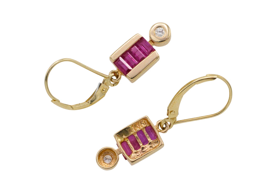 Ruby and diamond earrings in 14 carat gold-The Antique Ring Shop