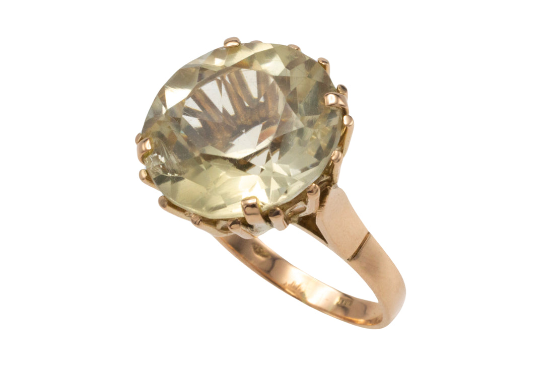 Lemon quartz ring in 14 carat gold-Vintage rings-The Antique Ring Shop