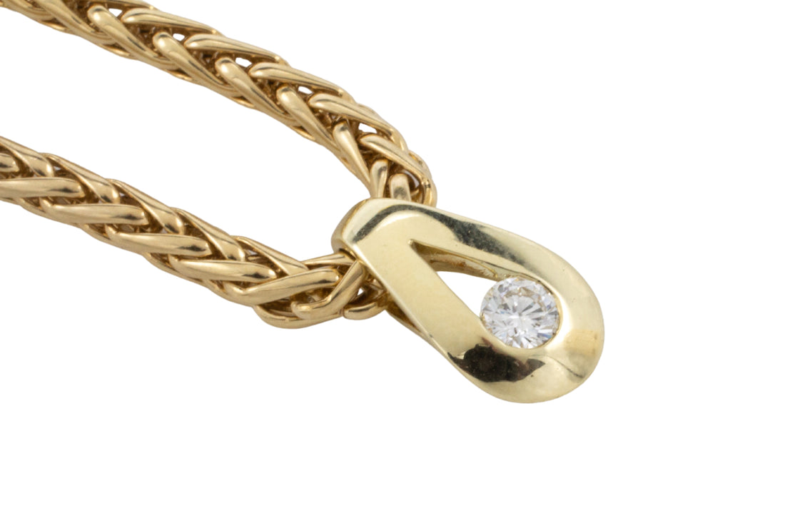 14 carat gold diamond penadant and chain-Pendants-The Antique Ring Shop