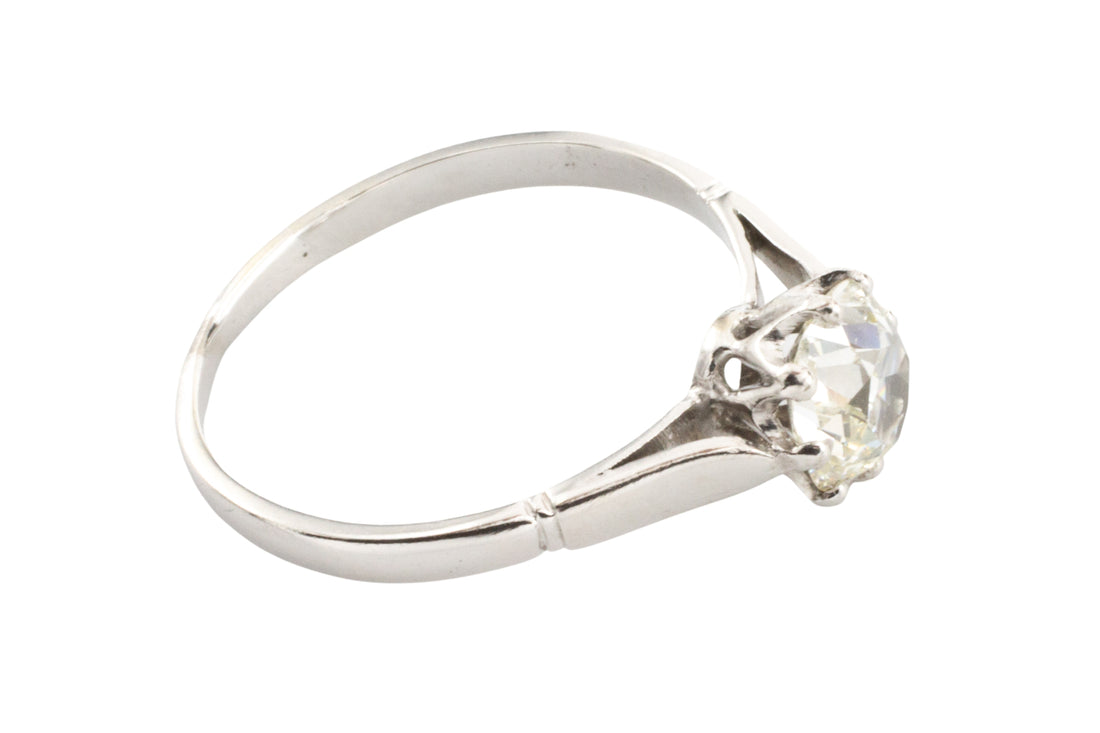 Old cut diamond solitaire in 14 carat white gold.-engagement rings-The Antique Ring Shop