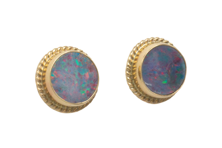 Opal studs in 14 carat gold-Earrings-The Antique Ring Shop