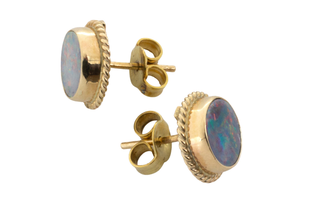 Opal studs in 14 carat gold-Earrings-The Antique Ring Shop