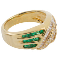 Baguette and brilliant cut diamond ring with emeralds-vintage rings-The Antique Ring Shop