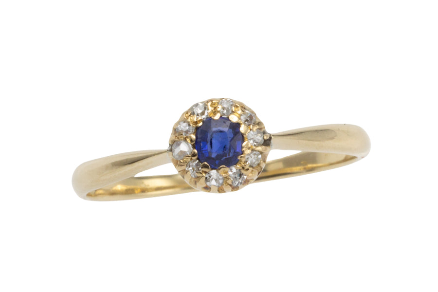 Sapphire and diamond cluster ring-engagement rings-The Antique Ring Shop