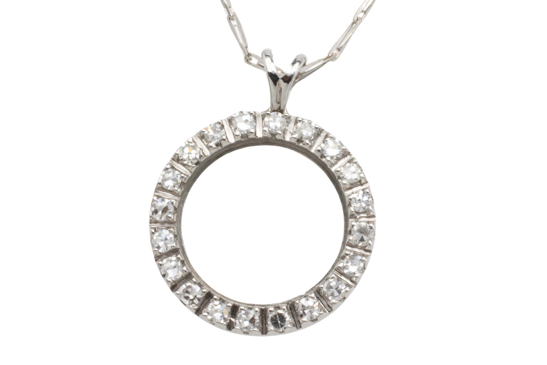 Diamond circle pendant in 18 carat gold-Pendants-The Antique Ring Shop