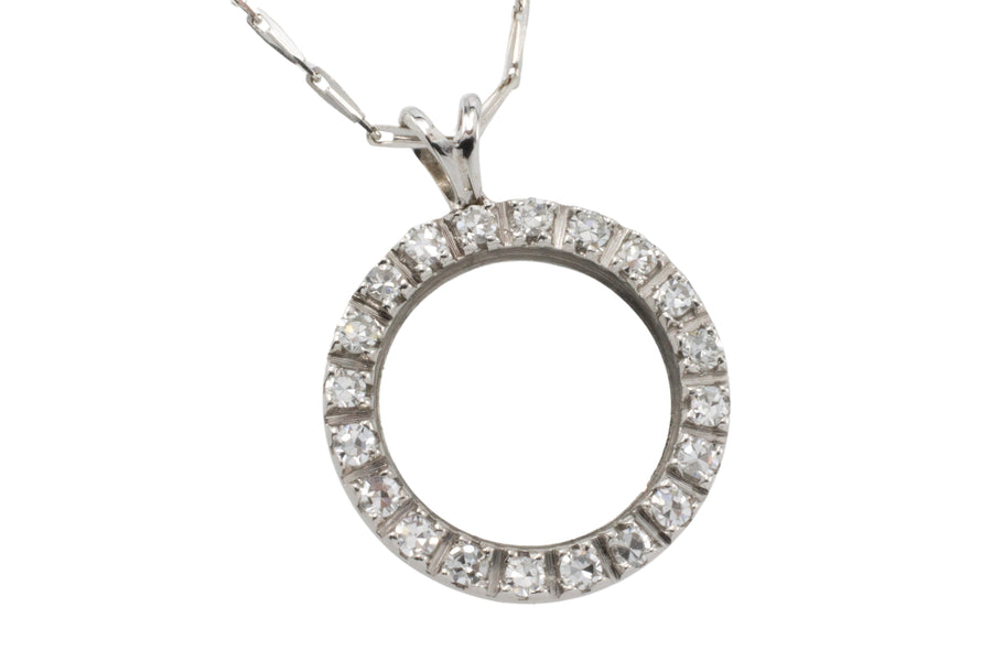 Diamond circle pendant in 18 carat gold-Pendants-The Antique Ring Shop