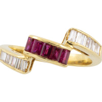 Bageutte ruby and diamond ring in 18 carat gold-vintage rings-The Antique Ring Shop