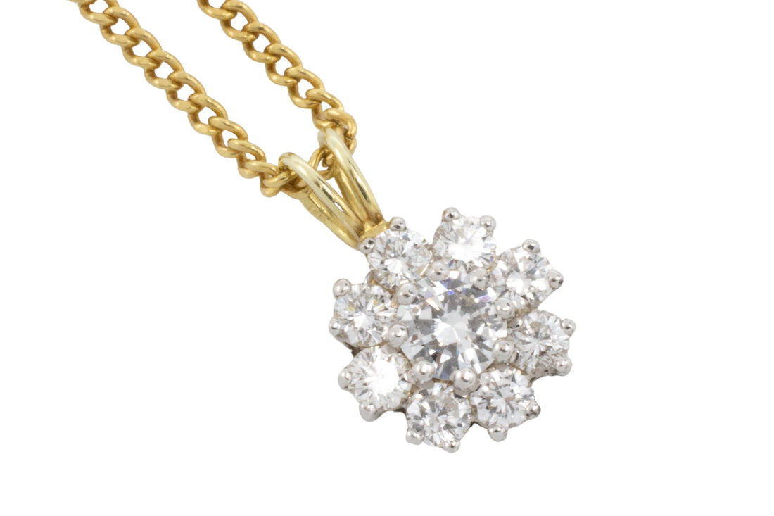 Diamond pendant in white and yellow gold-Pendants-The Antique Ring Shop
