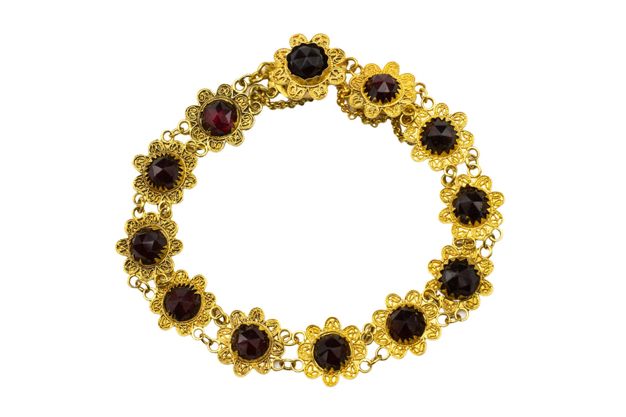 Garnet bracelet in 14 carat gold-Bracelets-The Antique Ring Shop