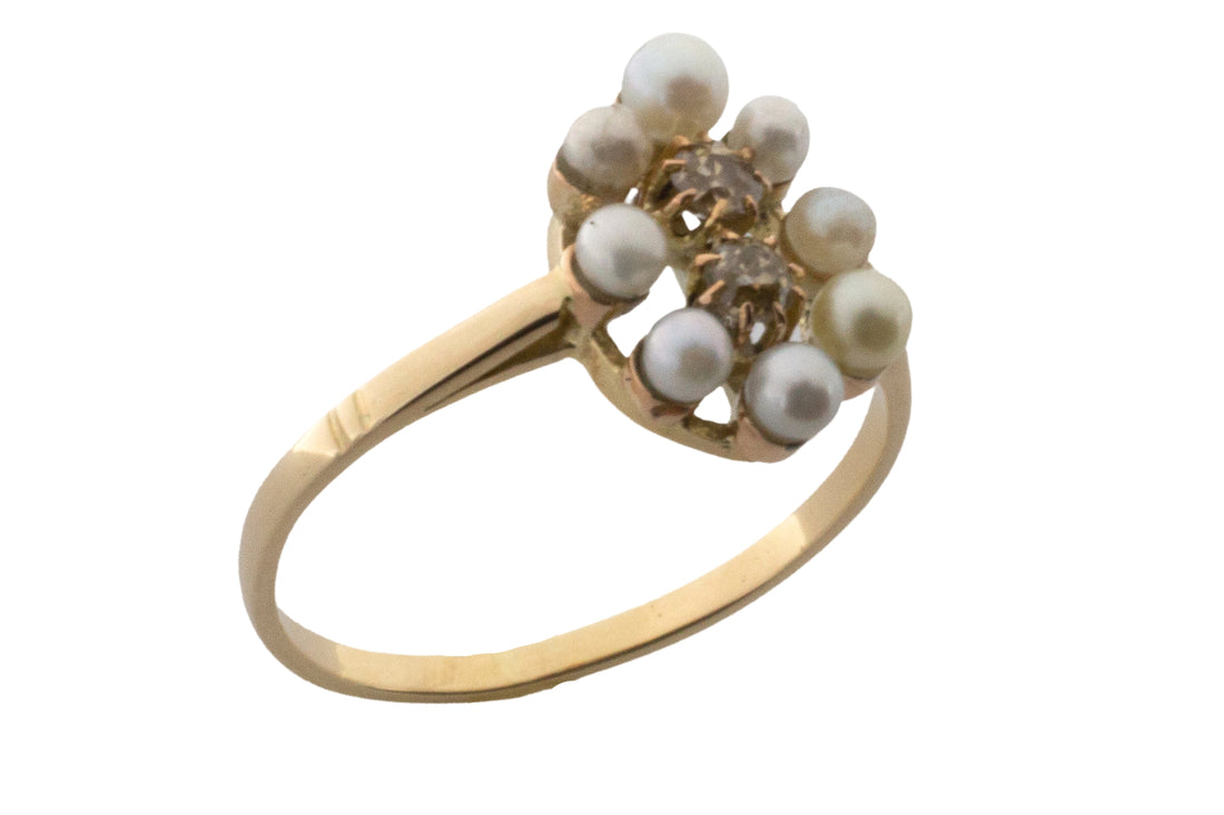 Pearl and old cut diamond ring in 14 carat gold-vintage rings-The Antique Ring Shop